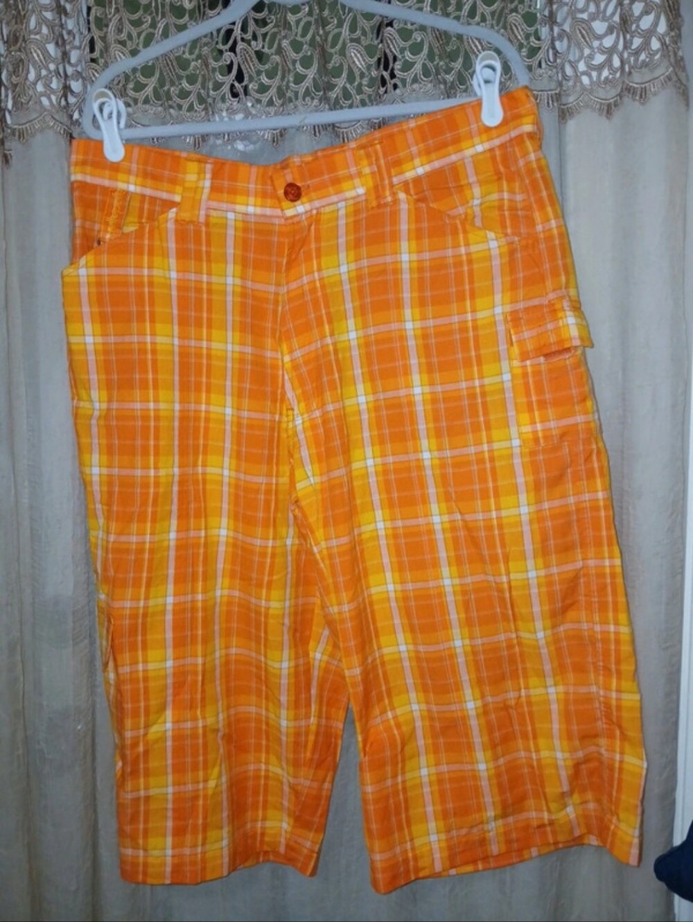 Pelle Pelle Mens Size 36 Orange White Plaid Seersucker Shorts